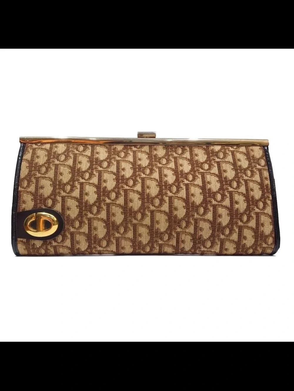 Dior Brown Monogram Clutch with Gold-Tone Accent
